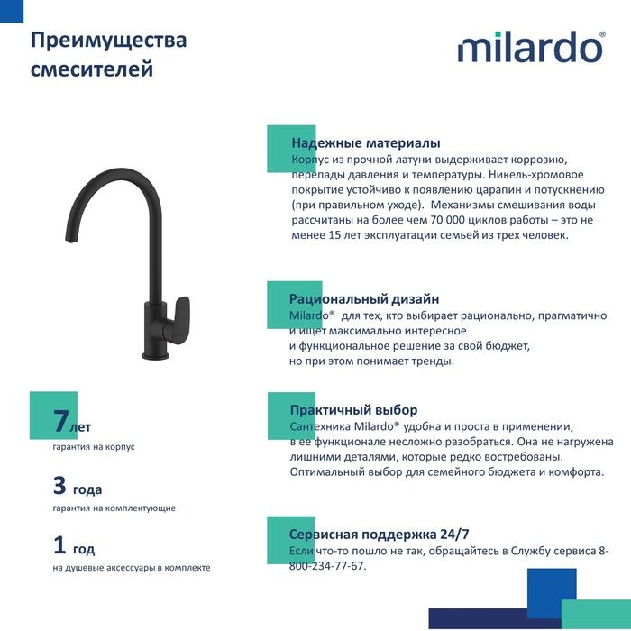 Смеситель для кухни с каналом для фильтрованной воды черный матовый MILARDO Rora RORBLFJM05 Смеситель для кухни с каналом для фильтрованной воды черный матовый MILARDO Rora RORBLFJM05