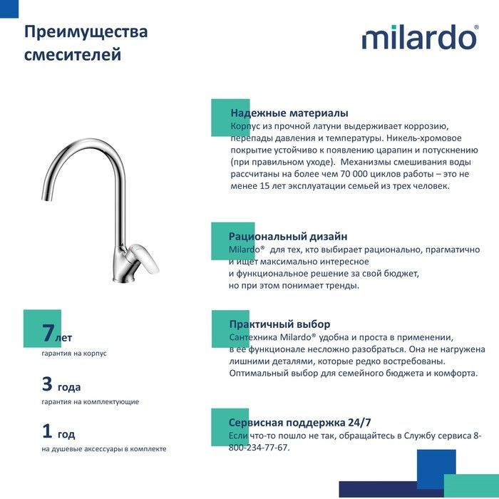 Смеситель для кухни MILARDO Rora RORSB0JM05 хром Смеситель для кухни MILARDO Rora RORSB0JM05 хром