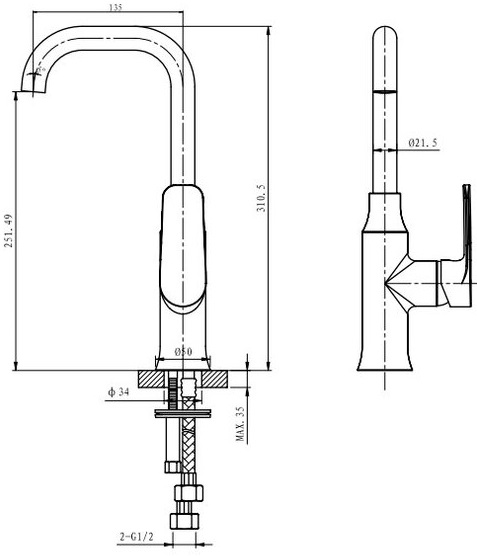 Смеситель Caprigo Atlantic 51-024-crm для раковины хром глянцевый