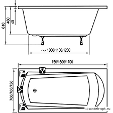 Акриловая прямоугольная ванна Ravak Domino 150x70 C641000000 Акриловая прямоугольная ванна Ravak Domino 150x70 C641000000