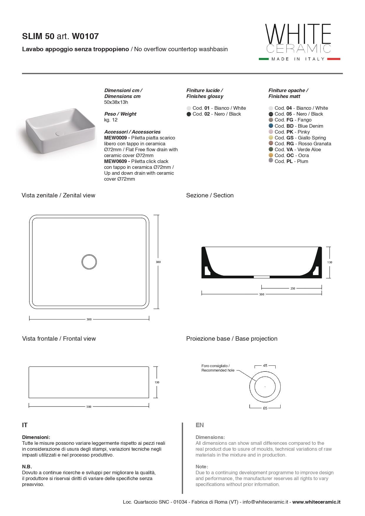 Раковина  White Ceramic Slim W010701 белый Раковина  White Ceramic Slim W010701 белый