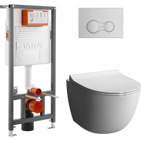 Комплект подвесной безободковый унитаз VitrA Sento Rim-Ex система инсталляции VitrA V12 кнопка Sirius матовый хром Комплект подвесной безободковый унитаз VitrA Sento Rim-Ex система инсталляции VitrA V12 кнопка Sirius матовый хром
