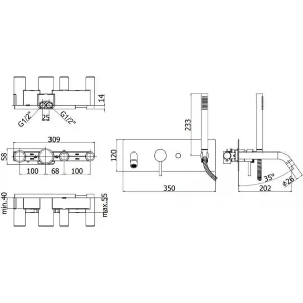 Смеситель для ванны Paffoni LIGHT LIG001HG Смеситель для ванны Paffoni LIGHT LIG001HG