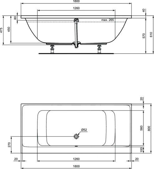 Встраиваемая акриловая прямоугольная ванна 180х80 см Ideal Standard E106701 CONNECT AIR Встраиваемая акриловая прямоугольная ванна 180х80 см Ideal Standard E106701 CONNECT AIR