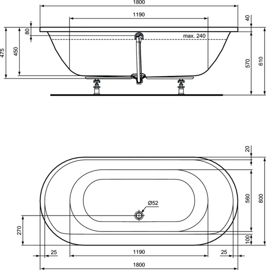 Встраиваемая акриловая овальная ванна 180х80 см Ideal Standard E106801 CONNECT AIR Встраиваемая акриловая овальная ванна 180х80 см Ideal Standard E106801 CONNECT AIR