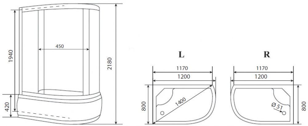 Душевая кабина 120x80x218 Timo TE-0720P L Душевая кабина 120x80x218 Timo TE-0720P L