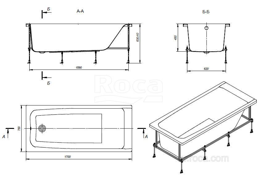 Акриловая ванна Roca Elba 170х75 прямоугольная 248507000 Акриловая ванна Roca Elba 170х75 прямоугольная 248507000
