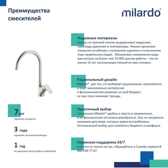 Смеситель для кухни сатин MILARDO Rora RORBN0JM05 Смеситель для кухни сатин MILARDO Rora RORBN0JM05