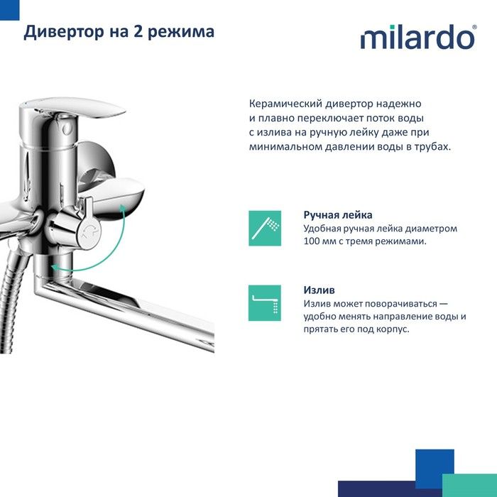 Смеситель для ванны с длинными изливом MILARDO Rora RORSB00M10 хром Смеситель для ванны с длинными изливом MILARDO Rora RORSB00M10 хром