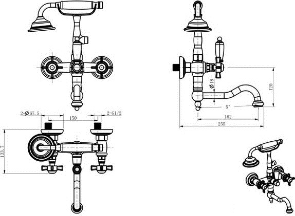 Смеситель Caprigo Bristol 21-518-crm для ванны с душем хром глянцевый