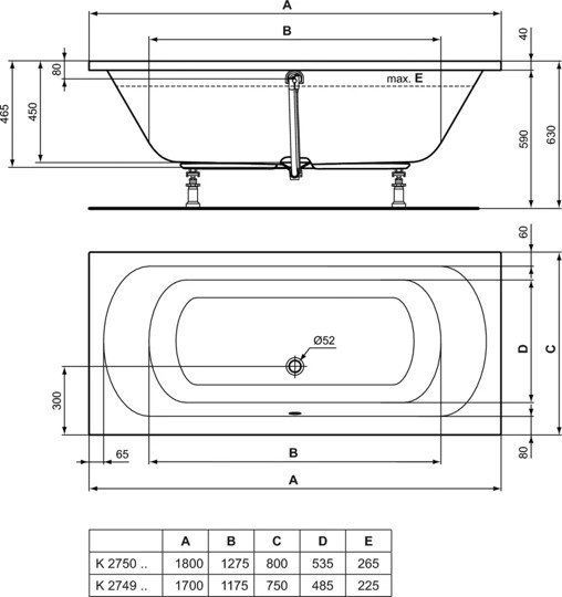 Прямоугольная ванна 170х75 см Ideal Standard K274901 HOTLINE Прямоугольная ванна 170х75 см Ideal Standard K274901 HOTLINE