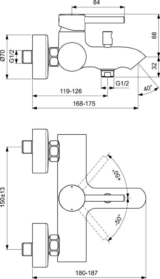 Настенный смеситель для ванны и душа Ideal Standard CERALINE BC199XG Настенный смеситель для ванны и душа Ideal Standard CERALINE BC199XG