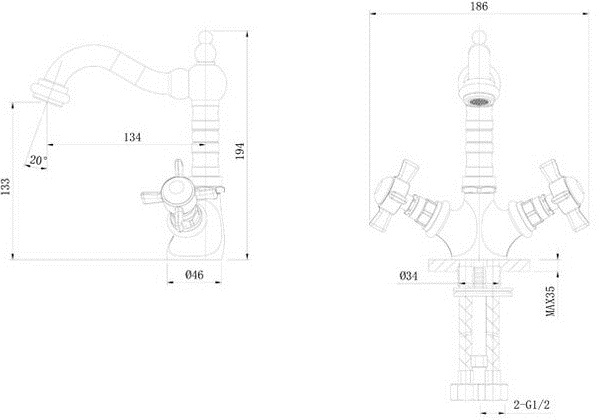 Смеситель с донным клапаном Caprigo Bristol 21-526-crm для раковины хром глянцевый