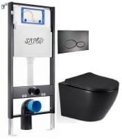 Комплект унитаз подвесной безободковый с инсталляцией и кнопкой смыва SET.SBOX7262B.2252 черный матовый
