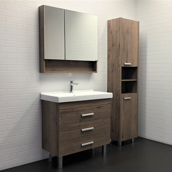 Тумба с раковиной Comforty Никосия 80 см 00-00007621 напольная дуб темный