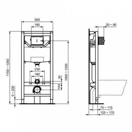 Комплект унитаз пневматическая инсталляция с кнопкой  Ideal Standard  IP001401