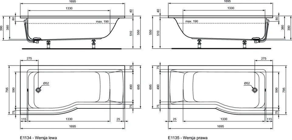 Асимметричная ванна 170х80 см Ideal Standard E113401 CONNECT AIR Асимметричная ванна 170х80 см Ideal Standard E113401 CONNECT AIR