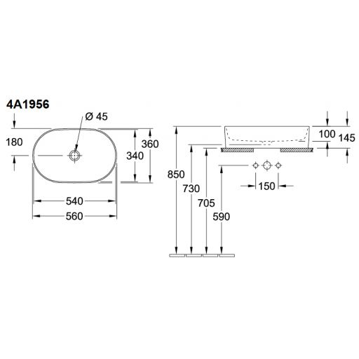 Раковина Villeroy & Boch Collaro 55 см 4A195601 накладная