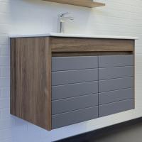 Тумба с раковиной Comforty Кемер 75 см 00-00017883 подвесная антрацит, дуб темно-коричневый