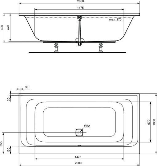 Прямоугольная встраиваемая акриловая ванна 200X100 см Ideal Standard K746601 TONIC II Прямоугольная встраиваемая акриловая ванна 200X100 см Ideal Standard K746601 TONIC II
