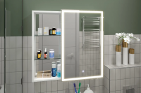 Зеркальный шкаф с полочками и LED подсветкой Континент Aperio 80x80 правый Зеркальный шкаф с полочками и LED подсветкой Континент Aperio 80x80 правый