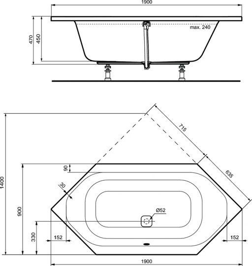 Шестиугольная встраиваемая акриловая ванна 190X90 см Ideal Standard K746901 TONIC II Шестиугольная встраиваемая акриловая ванна 190X90 см Ideal Standard K746901 TONIC II