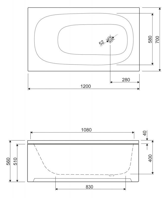 Акриловая ванна 120x70 см Cezares  ECO-180-80-41 белый Акриловая ванна 120x70 см Cezares  ECO-180-80-41 белый