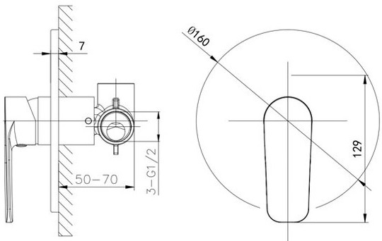 Смеситель с внутренней частью Caprigo Atlantic 51-050-crm для душа хром глянцевый