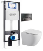 Комплект унитаз подвесной безободковый с инсталляцией и кнопкой смыва SET.SBOX7262W.0512 черный матовый