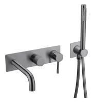 Смеситель встраеваемый с ручным душем и изливом  Boheme UNO 464-3-SGM Gun metal Смеситель встраеваемый с ручным душем и изливом  Boheme UNO 464-3-SGM Gun metal