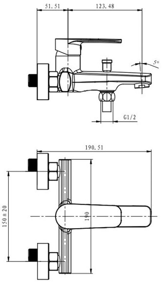 Смеситель Caprigo Atlantic 51-011-crm для ванны с душем хром глянцевый