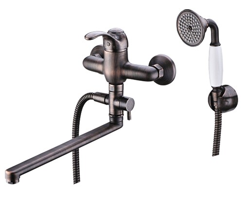 Смеситель для ванны с душевым гарнитуром WasserKRAFT Isar 1302L темная бронза матовый