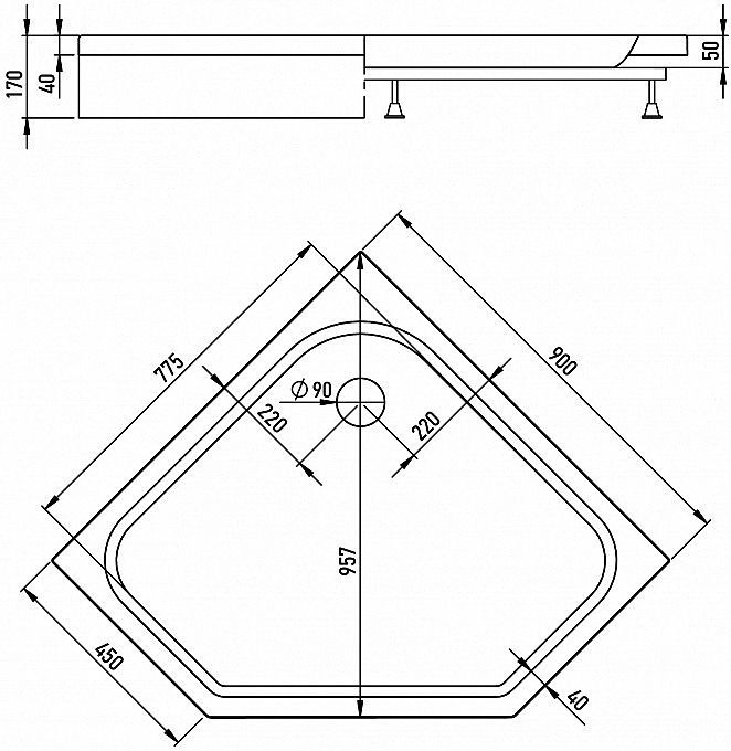 Душевой поддон Alex Baitler AB9017V-1 90х90х17 Душевой поддон Alex Baitler AB9017V-1 90х90х17
