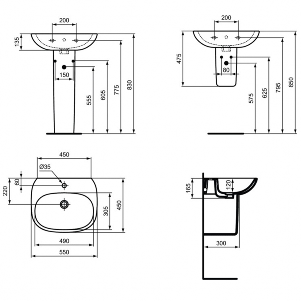 Раковина 55 см Ideal Standard TESI T352301 Раковина 55 см Ideal Standard TESI T352301