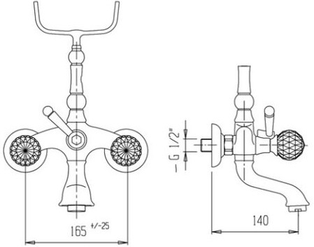 Смеситель Caprigo Boheme 31-011-oro для ванны с душем золото глянцевое