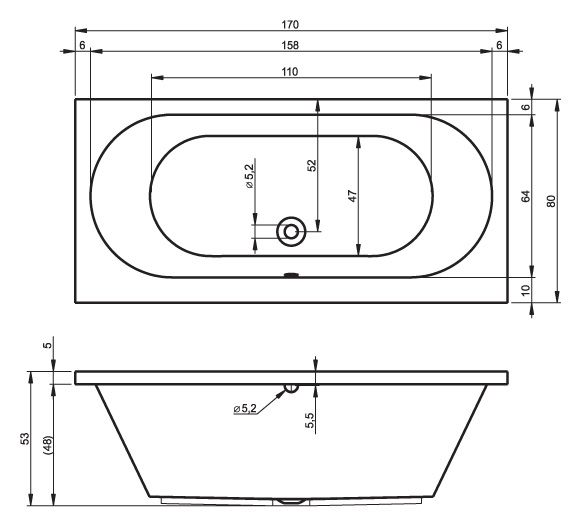 Ванна акриловая Riho Carolina 170x80 B055001005