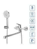 Смеситель для ванны с ручным душем, шлангом и держателем BelBagno Unique UNIQUE-VASM-L-CRM хром глянцевый