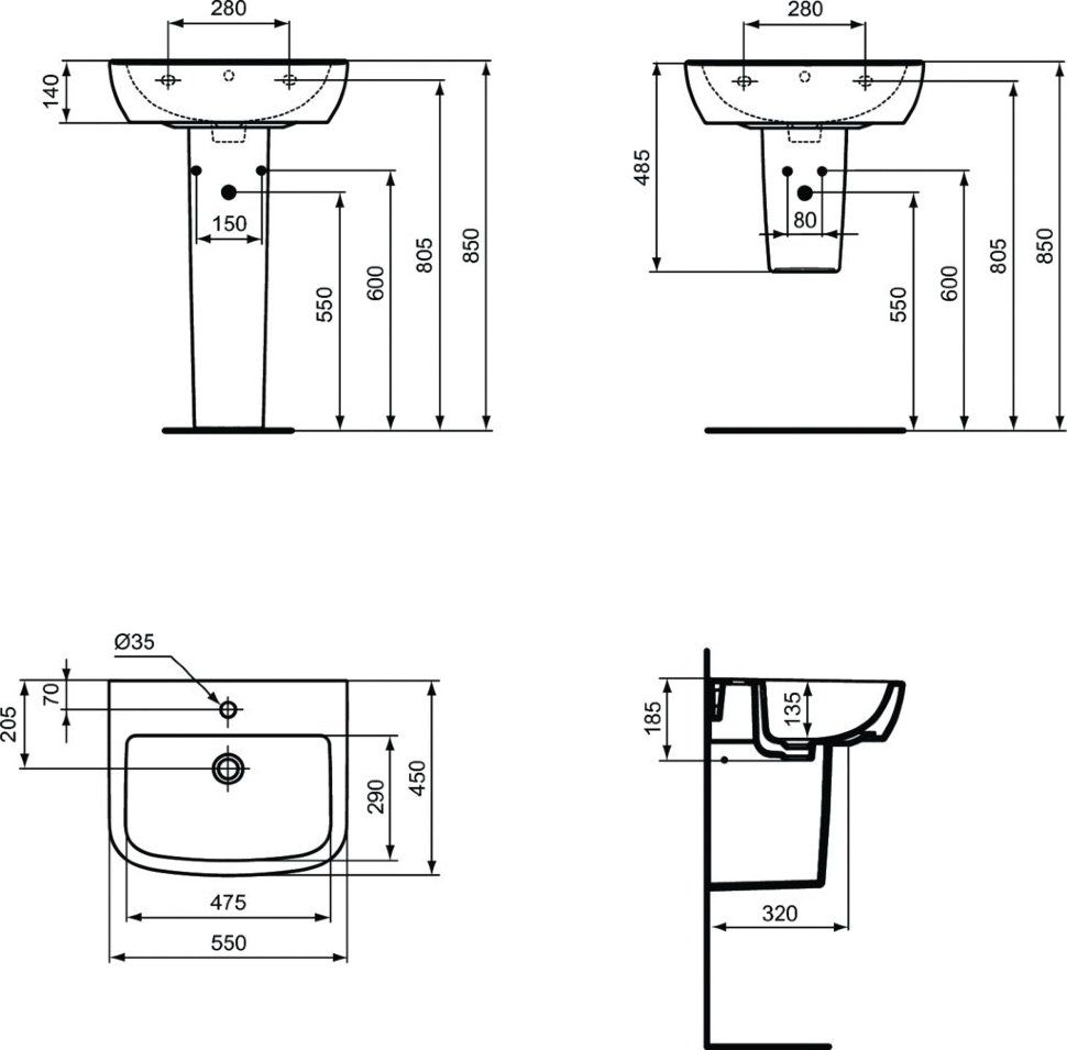 Колонна для раковины Ideal Standard TEMPO T422901 Колонна для раковины Ideal Standard TEMPO T422901