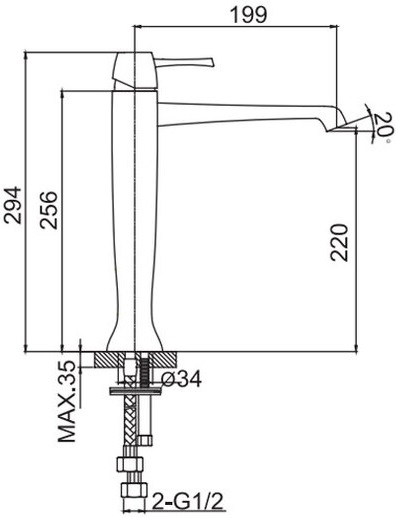 Смеситель с донным клапаном Caprigo Diamante 50-023-crm для раковины золото глянцевое