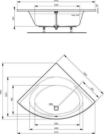 Угловая встраиваемая акриловая ванна 150X150 см Ideal Standard K746801 TONIC II Угловая встраиваемая акриловая ванна 150X150 см Ideal Standard K746801 TONIC II