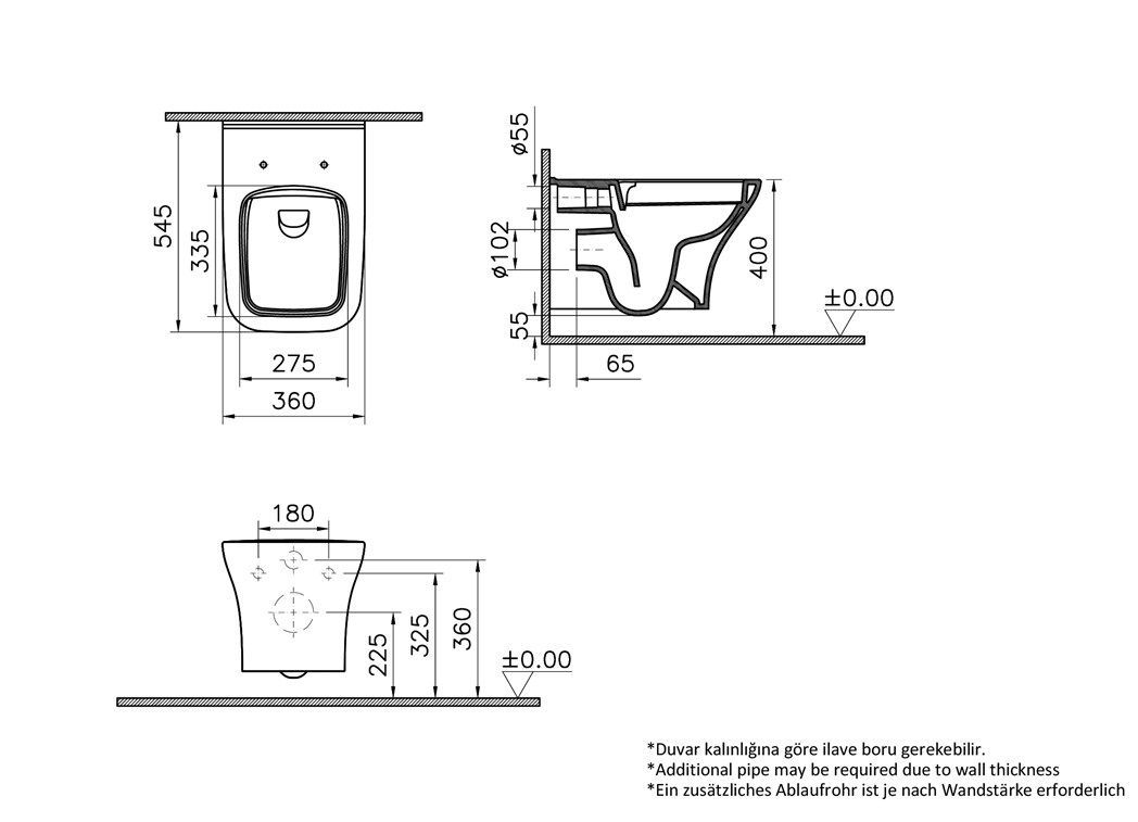 Подвесной безободковый унитаз VitrA Zentrum Square 7484B003-0075 Подвесной безободковый унитаз VitrA Zentrum Square 7484B003-0075