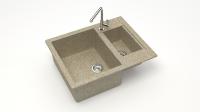 Мойка для кухни полторы чаши каменная  60,5x49 см SANTEGRO  SZ019-605/Q5 бежевый матовый Мойка для кухни полторы чаши каменная  60,5x49 см SANTEGRO  SZ019-605/Q5 бежевый матовый