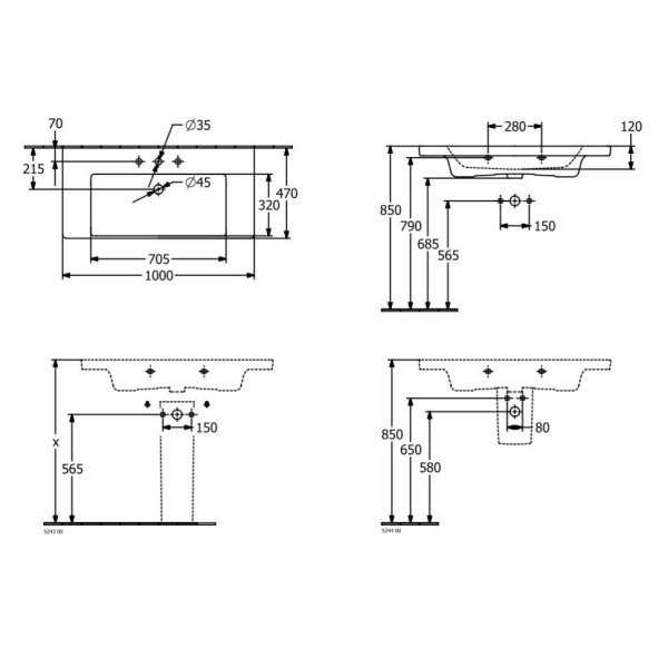 Раковина Villeroy & Boch Subway 3.0 100 см 4A70A501 встраиваемая сверху