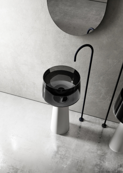 Раковина напольная Abber Kristall 50 см AT2706White-Onyx белая, черная