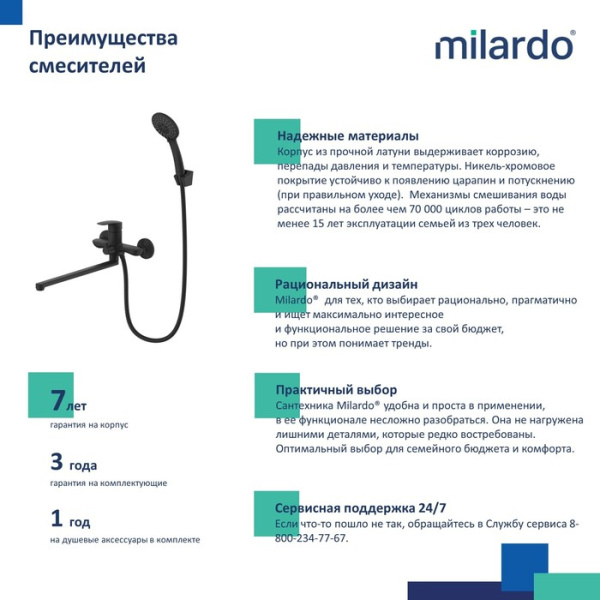 Смеситель для ванны с длинными изливом MILARDO Rora RORBL00M10 черный матовый Смеситель для ванны с длинными изливом MILARDO Rora RORBL00M10 черный матовый