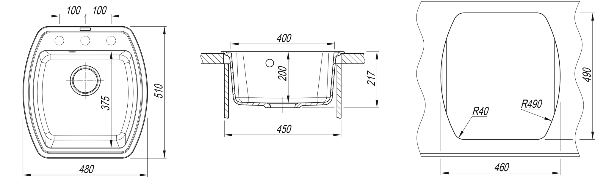 Кухонная мойка накладная 48x51 Florentina 20.190.B0480.307 Серый шёлк