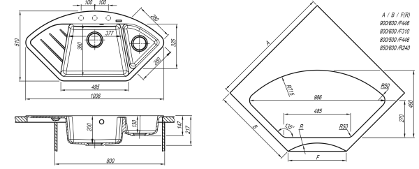 Кухонная мойка угловая 100x51 Florentina 20.285.E1005.102 Чёрный Кухонная мойка угловая 100x51 Florentina 20.285.E1005.102 Чёрный