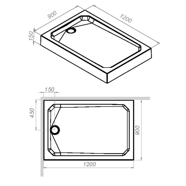 Поддон с сифоном 120x90 AM.PM Gem Square W90T-404-12090W Поддон с сифоном 120x90 AM.PM Gem Square W90T-404-12090W