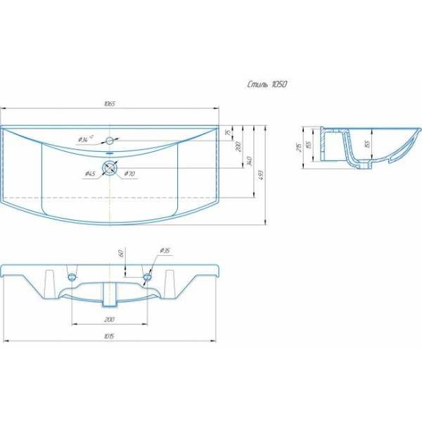 Раковина Kirovit Стиль 105 см УТ000001524 подвесная