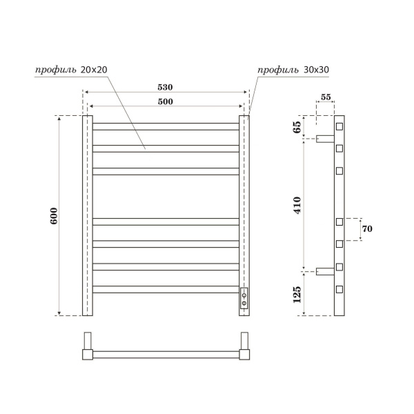 Полотенцесушитель электрический диммер справа 53x60 см Point Вега PN71856GB графит Полотенцесушитель электрический диммер справа 53x60 см Point Вега PN71856GB графит